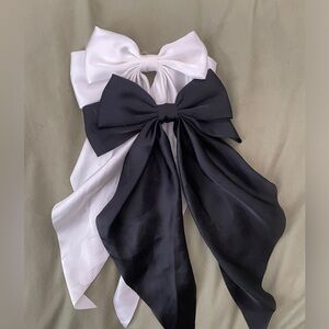 Satin Bow Hair Clips Set (Black & White)